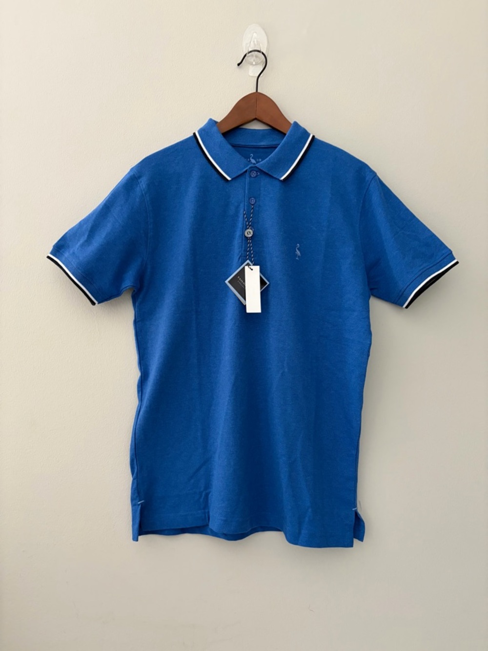 Tailorbyrd Blue Polo with White and Black Contrast Trim Cotton Golf Men’s Small